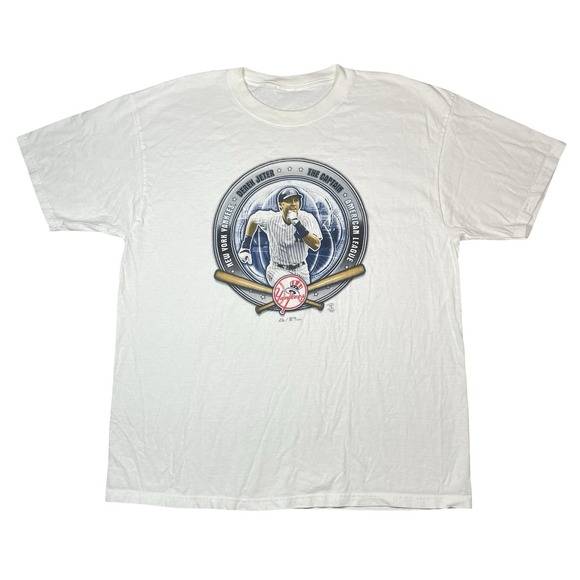 Vtg New York Yankees Shirt Mens XL Derek Jeter Y2K NYC Retro Graphic White - Picture 2 of 6